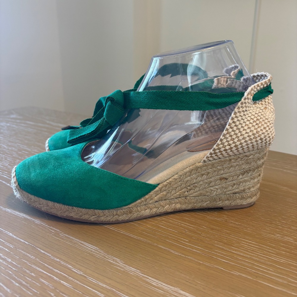 Boden Cassie Green Suede Espadrille Wedges Shoes Womens Size Size 39 US 8.5 - Picture 2 of 10